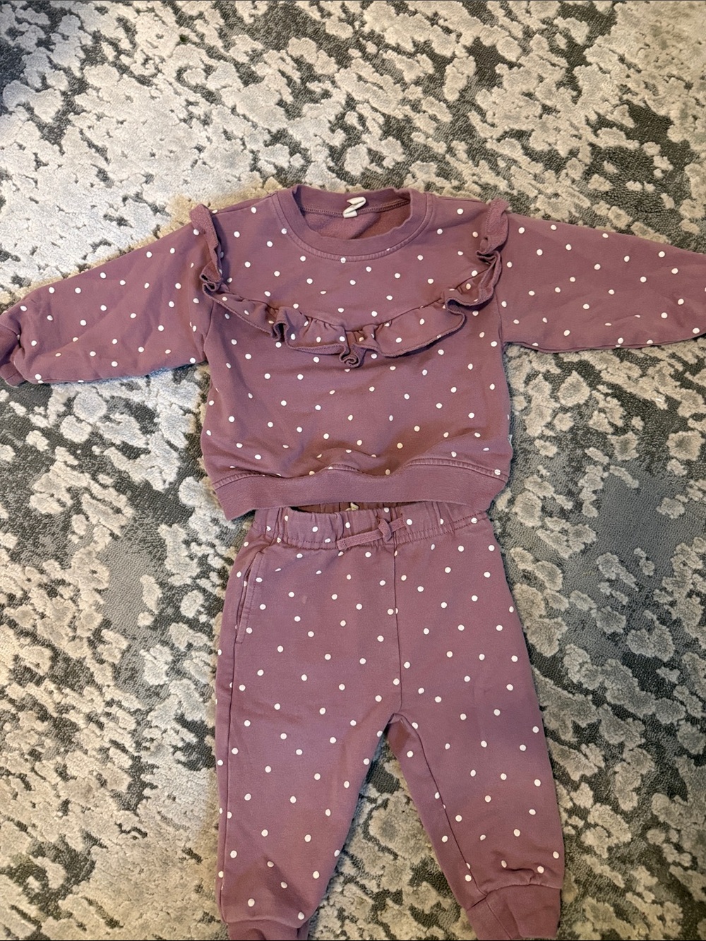 Quincy Mae Polka Dot Ruffle Sweatshirt & Joggers Set
